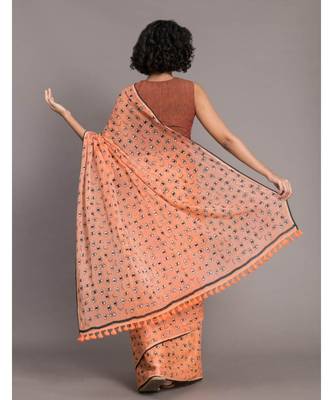 Suta Orange  Black Printed Pure Cotton Saree 4