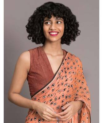 Suta Orange  Black Printed Pure Cotton Saree 5