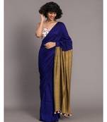 Suta Navy Blue  Gold-Toned Colourblocked Saree