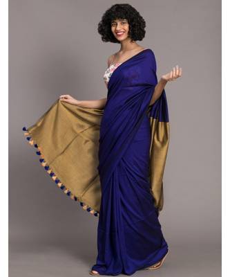 Suta Navy Blue  Gold-Toned Colourblocked Saree 4