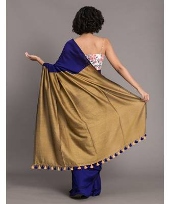 Suta Navy Blue  Gold-Toned Colourblocked Saree 5