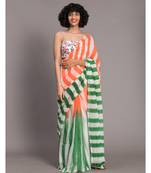 Suta White,Orange& Green stripes Pure Cotton Saree
