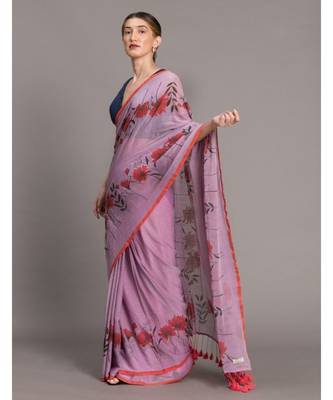 Suta Lavender Red Floral Printed Pure Cotton Saree 2