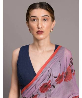 Suta Lavender Red Floral Printed Pure Cotton Saree 3