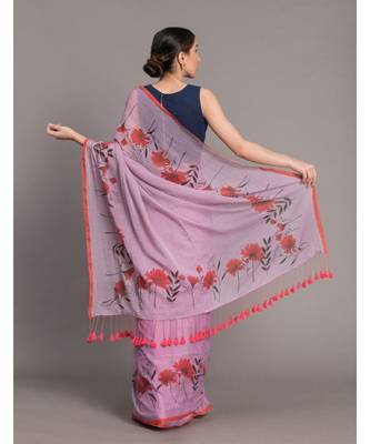 Suta Lavender Red Floral Printed Pure Cotton Saree 5