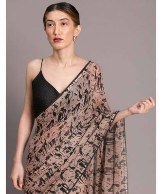Suta Beige Black Pure Cotton Abstract Printed Saree 2