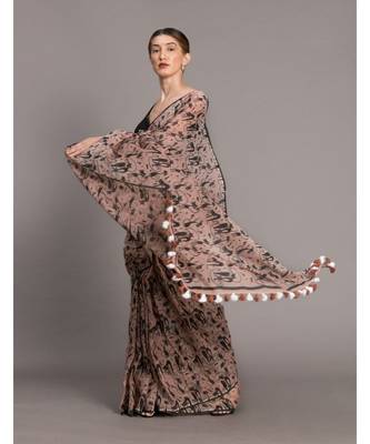 Suta Beige Black Pure Cotton Abstract Printed Saree 3