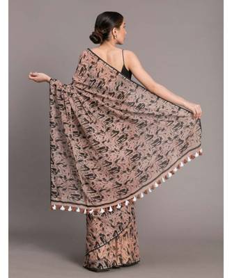Suta Beige Black Pure Cotton Abstract Printed Saree 4