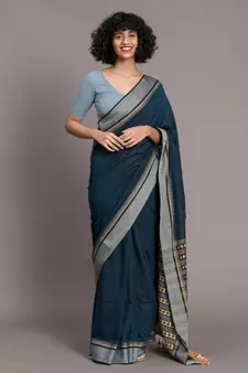 Suta Blue  Grey Woven Design Pure Cotton Handloom Saree