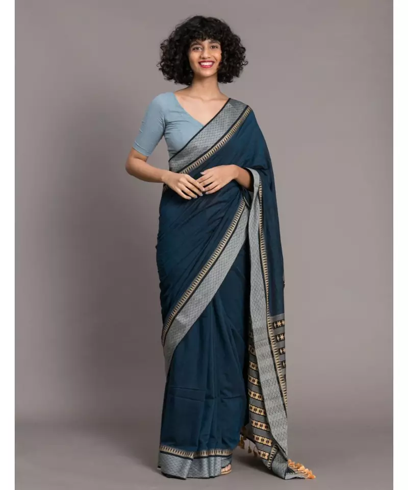 Suta Blue  Grey Woven Design Pure Cotton Handloom Saree