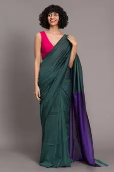 Suta Teal  Blue Colourblocked Cotton Saree