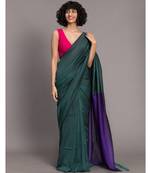 Suta Teal  Blue Colourblocked Cotton Saree
