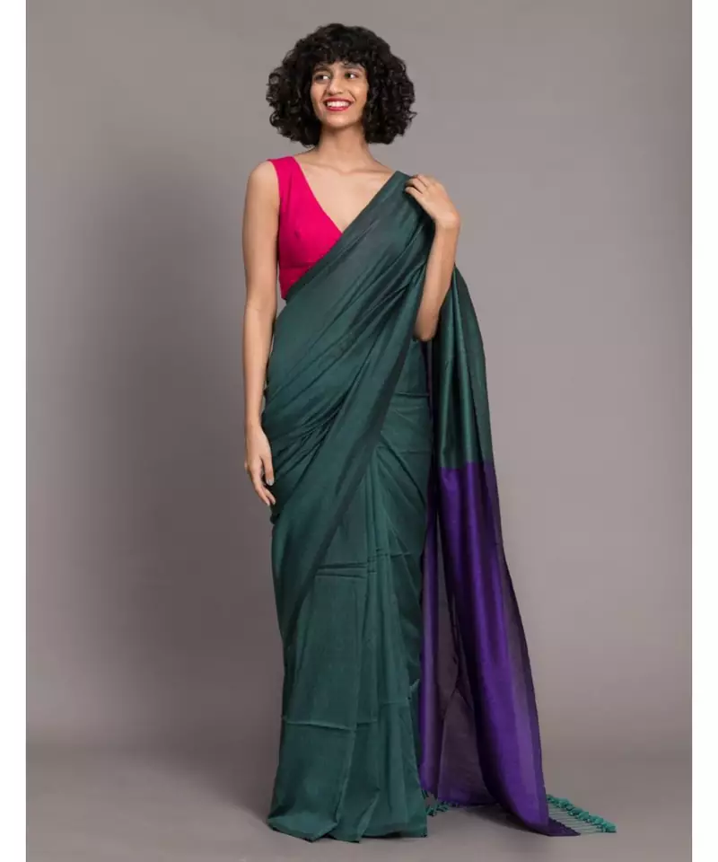 Suta Teal  Blue Colourblocked Cotton Saree