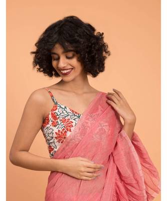 Suta Women Pink Pure Cotton Solid Ruffle Saree 2