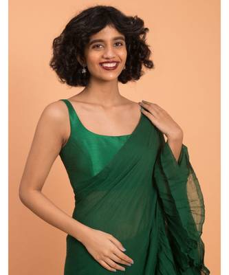 Suta Green Pure Cotton Solid Ruffle Saree 2