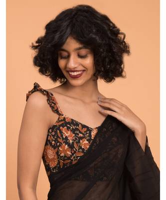 Suta Black Pure Cotton Solid Ruffle Saree 5