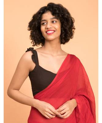 Suta Red Pure Cotton Solid Ruffle Saree 2