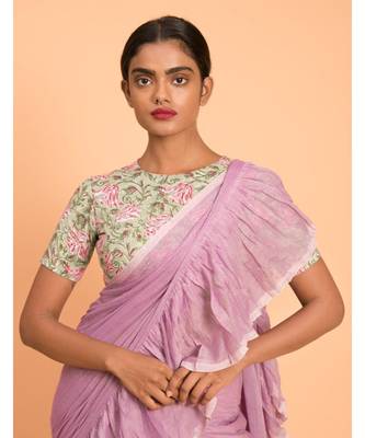 lavender Solid Pure Cotton Ruffle Saree 5