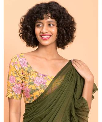Suta Olive Green Pure Cotton Solid Ruffle Saree 5