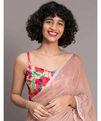 Suta Women Beige Pure Cotton Solid Ruffle Saree 2