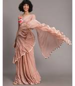 Suta Women Beige Pure Cotton Solid Ruffle Saree