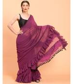 Suta Purple Solid Pure Cotton Ruffle Saree