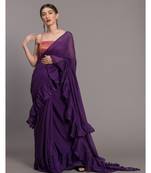 Suta Women Violet Pure Cotton Solid Ruffle Saree