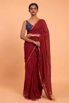 Suta Red Gold-Toned Zari border Pure Cotton Solid Saree