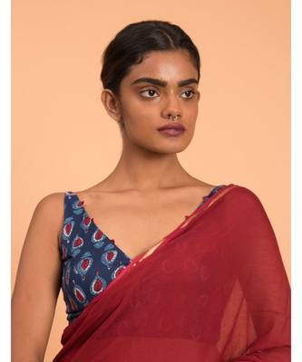 Suta Red Gold-Toned Zari border Pure Cotton Solid Saree 5