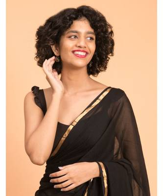 Suta Black Gold-Toned Zari border Pure Cotton Solid Saree 2