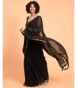 Suta Black Gold-Toned Zari border Pure Cotton Solid Saree