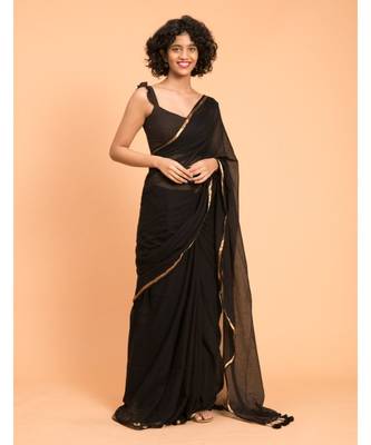 Suta Black Gold-Toned Zari border Pure Cotton Solid Saree 3