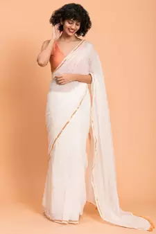 Suta White Gold-Toned Zari border Pure Cotton Solid Saree