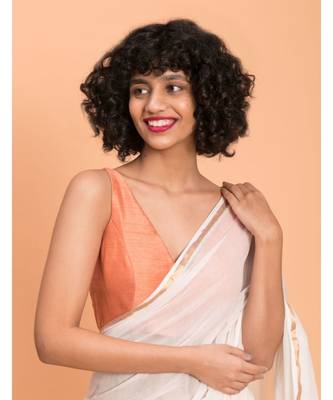 Suta White Gold-Toned Zari border Pure Cotton Solid Saree 5