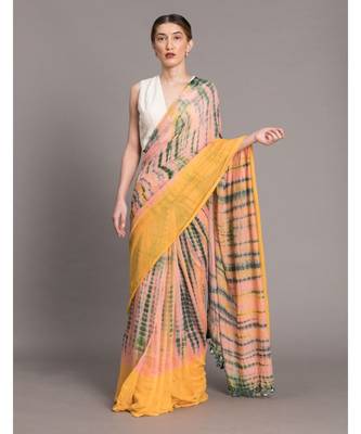 Suta Women Yellow  Peach Tie and Dye Saree 1