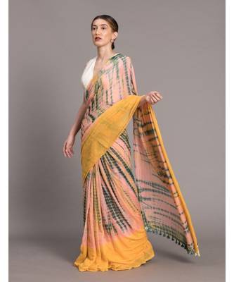 Suta Women Yellow  Peach Tie and Dye Saree 3