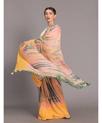 Suta Women Yellow  Peach Tie and Dye Saree 4