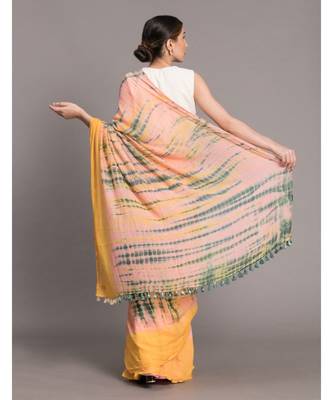 Suta Women Yellow  Peach Tie and Dye Saree 5