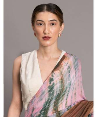 Suta Women Peach  Brown Cotton Tie and Dye Saree 2