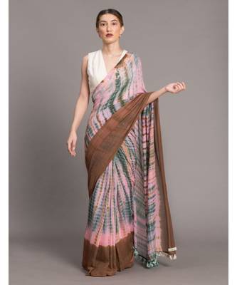 Suta Women Peach  Brown Cotton Tie and Dye Saree 1