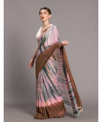 Suta Women Peach  Brown Cotton Tie and Dye Saree 3