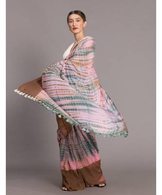 Suta Women Peach  Brown Cotton Tie and Dye Saree 4