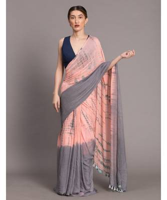 Suta Peach Grey Tie and Dye pure Cotton Saree 1