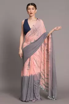 Suta Peach Grey Tie and Dye pure Cotton Saree