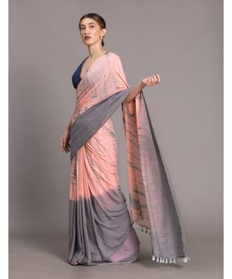 Suta Peach Grey Tie and Dye pure Cotton Saree 3