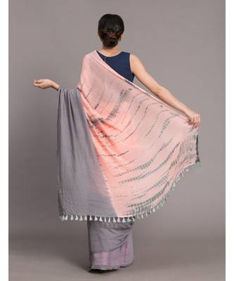 Suta Peach Grey Tie and Dye pure Cotton Saree 5