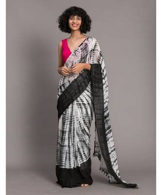 White & Black Tie and Dye pure cotton  Saree 1