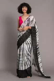 White & Black Tie and Dye pure cotton  Saree