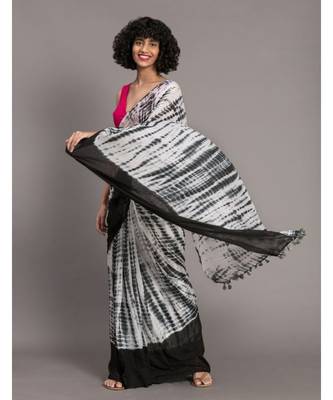 White & Black Tie and Dye pure cotton  Saree 3