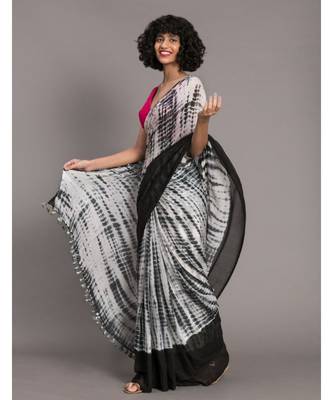 White & Black Tie and Dye pure cotton  Saree 4